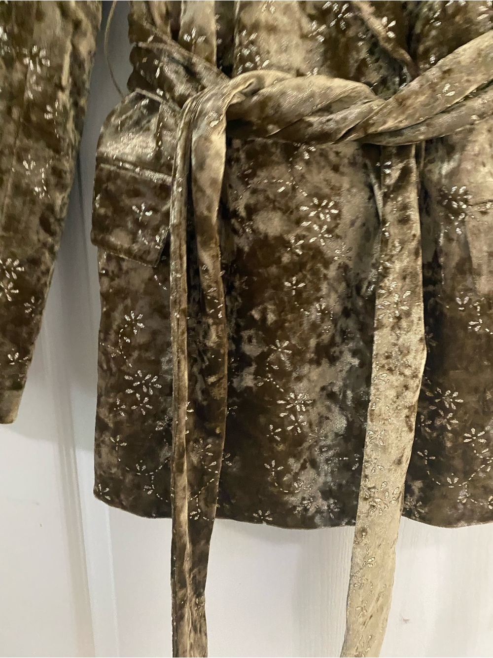 Zara Metallic Thread Crushed Velvet Tie-Waist Old Money Blazer Jacket Gold L - Picture 16 of 16